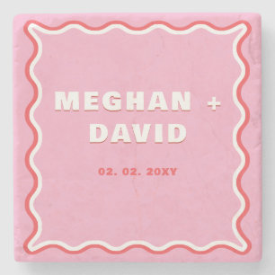 Porta-copo De Pedra Casamento Vermelho Cor-de-Rosa Curva ondulada