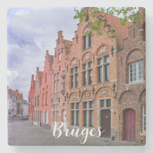 Porta-copo De Pedra Casas medievais de tijolos coloridos em Bruges, Bé