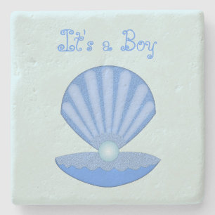 Porta-copo De Pedra Casca de Ostra Blue Baby Boy e Pearl personalizado