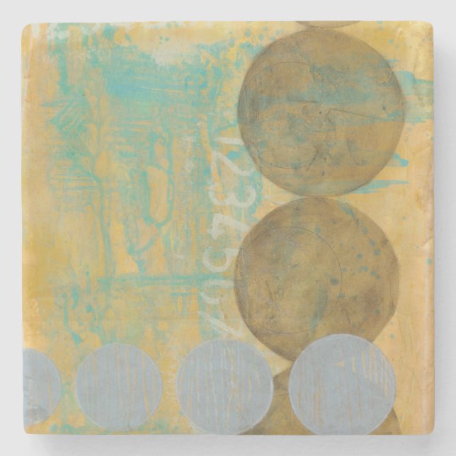 Porta-copo De Pedra Castanho Escuro e Círculos de Cinza com Números (Frente)