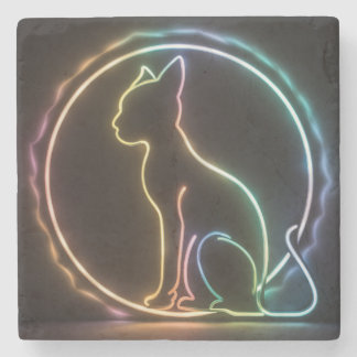 Porta-copo De Pedra cat silouhette neon colors black background