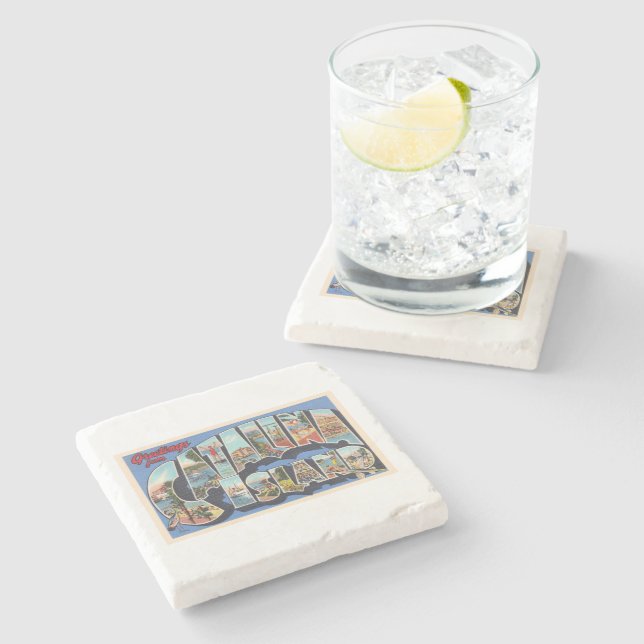 Porta-copo De Pedra Catalina Island - Letra grande postal da Califórni (Lateral)