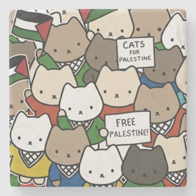 Porta-copo De Pedra Cats for Palestine – Kawaii Cats for Justice (Frente)