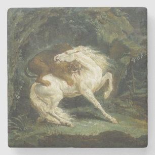 Porta-copo De Pedra Cavalo Atacado por um Leão (por Théodore Géricault
