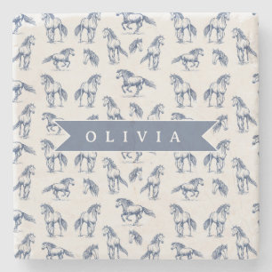 Porta-copo De Pedra Cavalo Azul Vintage Personalizado Clássico Country