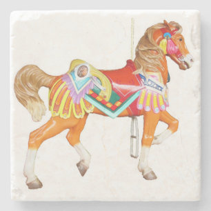 Porta-copo De Pedra Cavalo Carrossel Pintado Brilhante