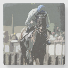 Porta-copo De Pedra Cavalo De Corrida Com Jóquei Em Porta copos Azul