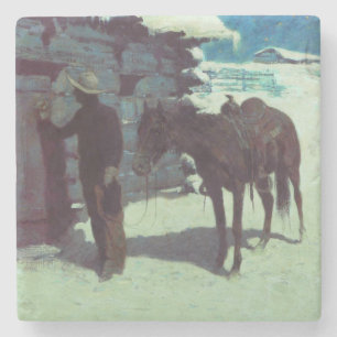 Porta-copo De Pedra Cavalo e vaqueiro de inverno neve