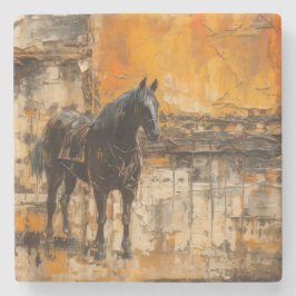 Porta-copo De Pedra Cavalo Majestoso em Abstrato Sunset