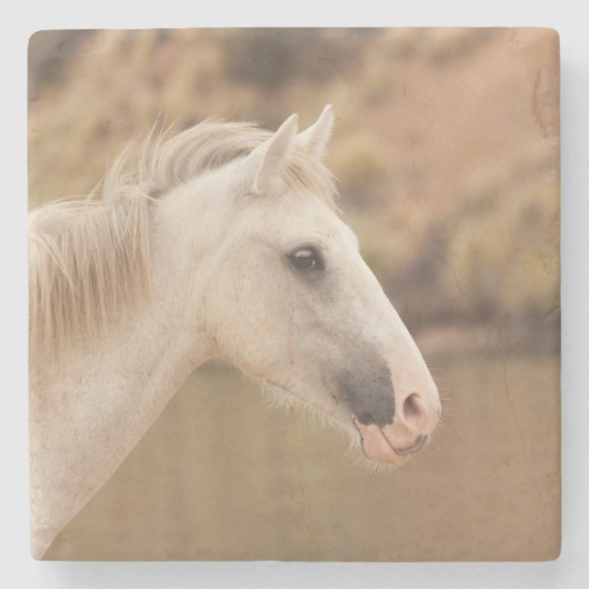 Porta-copo De Pedra Cavalo selvagem branco (Frente)