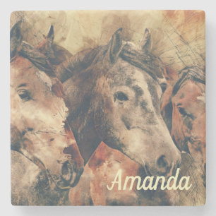 Porta-copo De Pedra Cavalos castanhos