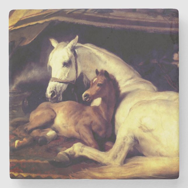 Porta-copo De Pedra Cavalos de Landseer (Frente)