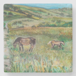 Porta-copo De Pedra Cavalos no prado