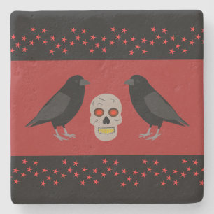 Porta-copo De Pedra Caveira Gótica e o Guardião Ravens Halloween