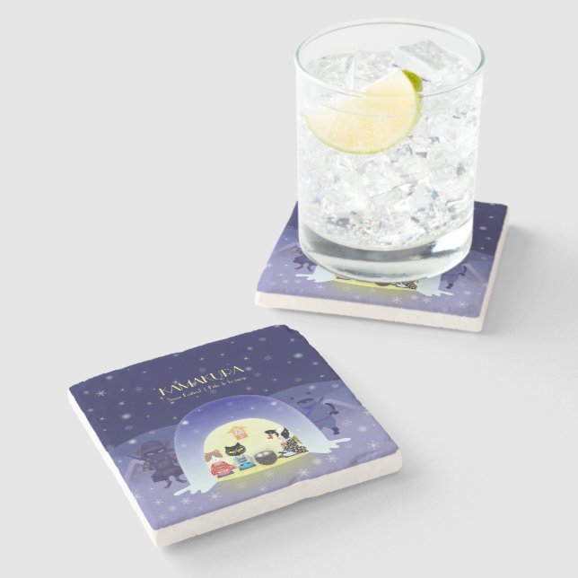 Porta-copo De Pedra Celebração de Neve de Edo-Neko (Lateral)