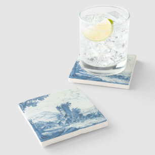 Porta-copo De Pedra Cena Azul e Azulejo Branca de Repro Delft