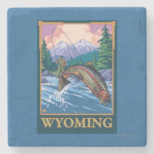 Porta-copo De Pedra Cena da pesca com mosca - Wyoming