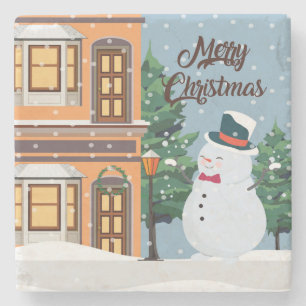 Porta-copo De Pedra Cena de inverno de Neve Feliz Natal