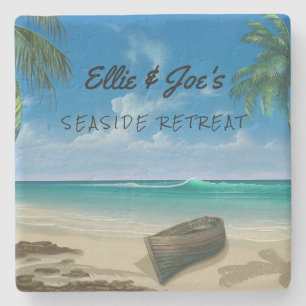 Porta-copo De Pedra Cena Tropical Personalizada em Pedra para Copos