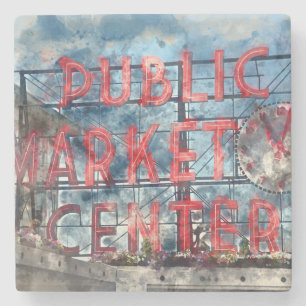Porta-copo De Pedra Centro do mercado público em Seattle Washington
