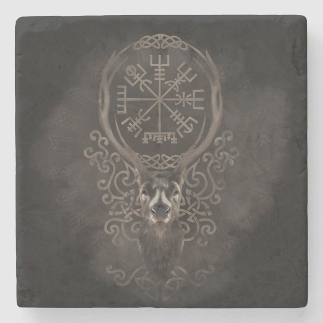 Porta-copo De Pedra Cervos e compasso da navegação de Vegvisir - de (Frente)