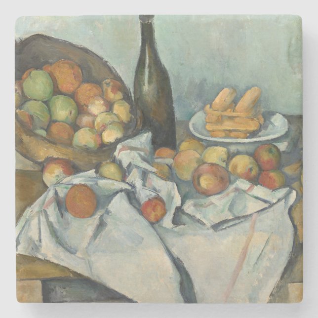Porta-copo De Pedra Cesta de Maçãs de Paul Cezanne Vida Estática Vinta (Frente)