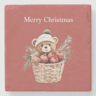 Porta-copo De Pedra Cesta de Natal de Romãs Urso de Pelúcia Vermelho