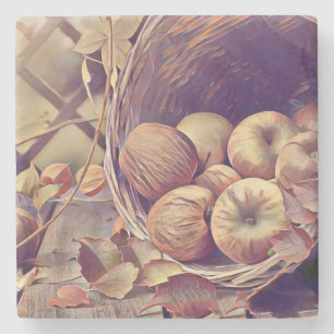 Porta-copo De Pedra Cesta de outono com pintura de maçãs do fruta