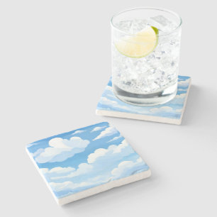 Porta-copo De Pedra Céu Cheio de Nuvens Pintura de Céu Azul em Aquar