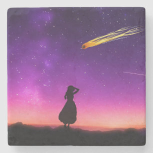 Porta-copo De Pedra Céu roxo com um cometa colidindo com a Terra