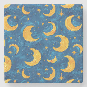 Porta-copo De Pedra Céus Estrelados Azul Dourado Luas Estrelas