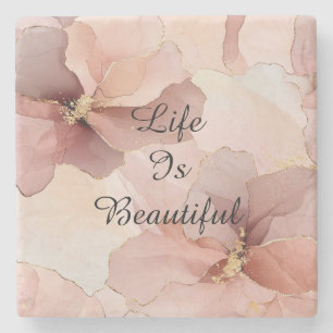 Porta-copo De Pedra Chá de Noiva Romântico Rosa Bege Dourado Floral