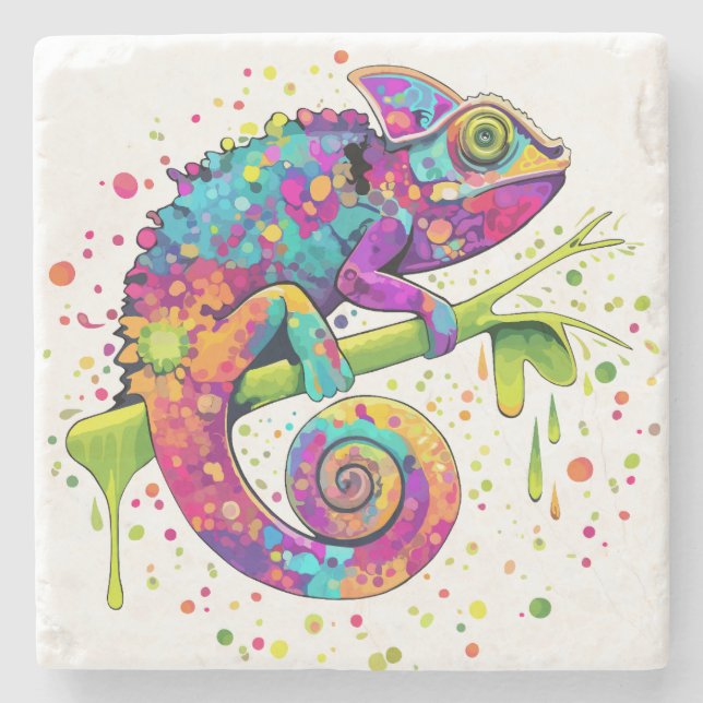 Porta-copo De Pedra Chameleon Paint mantém estilo aquarela (Frente)