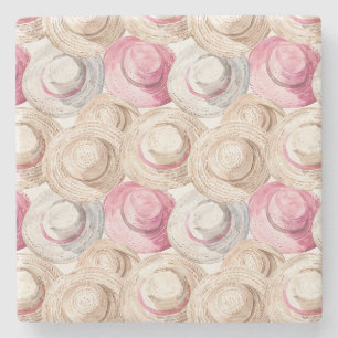 Porta-copo De Pedra Chapéus de Palha Rosa Creme Branco