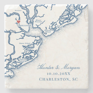 Porta-copo De Pedra Charleston SC Map Elegante Marinho Blue Weding Fav