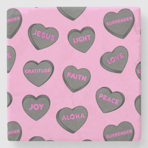 Porta-copo De Pedra Cheio de Corações de Amor Padrão - Rosa preto