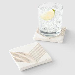 Porta-copo De Pedra Chevron branco minimalista com madeira