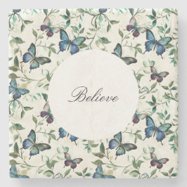 Porta-copo De Pedra Chic Romântico Borboletas Azuis Chá de Noiva