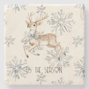 Porta-copo De Pedra Chic Rustic Christmas Cream Deer Snowflakes