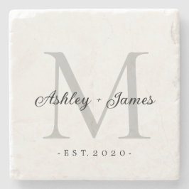 Porta-copo De Pedra Chic Silver Monograma Nomes Data de Casamento Scri