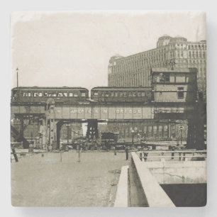 PORTA-COPO DE PEDRA CHICAGO MERCHANDISE MART TROLLEY TRAIN WATERCOLOR