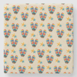 Porta-copo De Pedra Chinelos listrados e estrela do mar da praia do