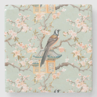 Porta-copo De Pedra Chinoiserie Bird & Blossom Marble Stone Porta copo