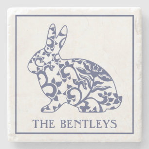 Porta-copo De Pedra Chinoiserie Bunny Rabbit Stone Portas copos