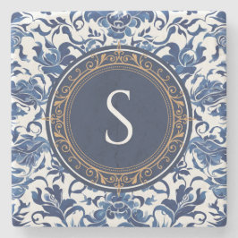 Porta-copo De Pedra Chinoiserie Toile Francesa Azul e Branca