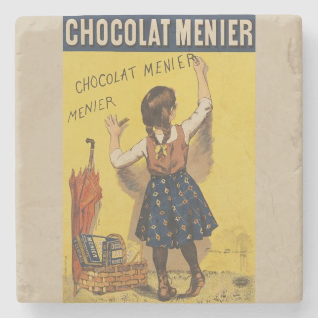 Porta-copo De Pedra Chocolat Menier Little Girl Escrevendo (Frente)