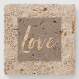 Porta-copo De Pedra Chocolate Mocha Leopard Print Gold Love Square