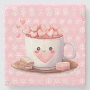 Porta-copo De Pedra Chocolate quente Kawaii e flocos de neve