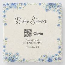chuva de bebê em aquarela azul código QR scan RSVP