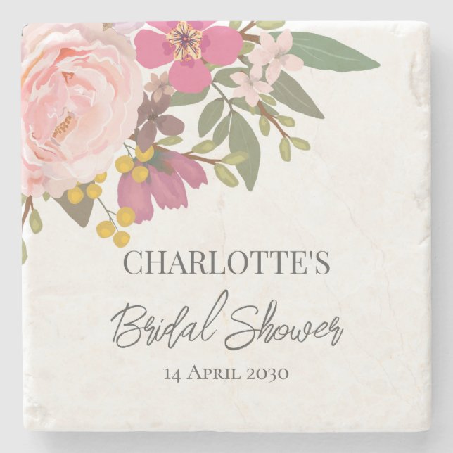 Porta-copo De Pedra Chuva de Noiva de Jardim Floral Rosa Primavera (Frente)